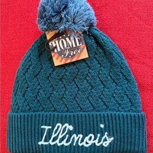 Teal Knit Beanie with Pom Pom Illinois